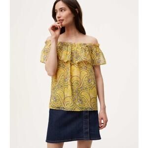 LOFT Sun Garden Yellow Paisley Off the Shoulder Top